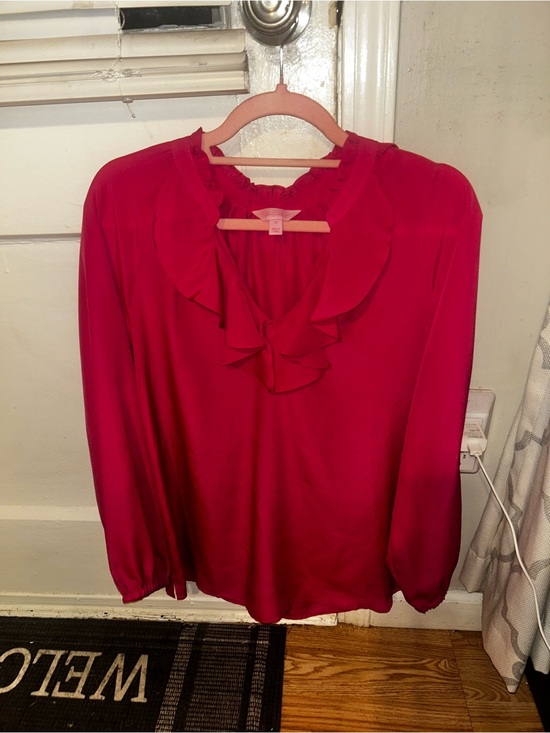 Lilly Pulitzer Tops - Lilly Pulitzer Pink Ruffle Neck Long Sleeve Blouse Wonens medium